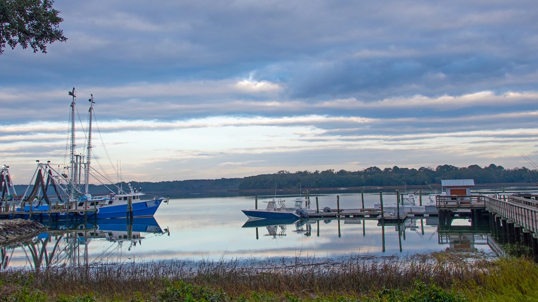 Fishing boats and Dock in early morning-Hilton Head, South Carolina